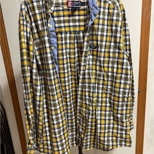 Ralph Lauren Chaps Yellow Black White Plaid Cotton Button-Up Shirt